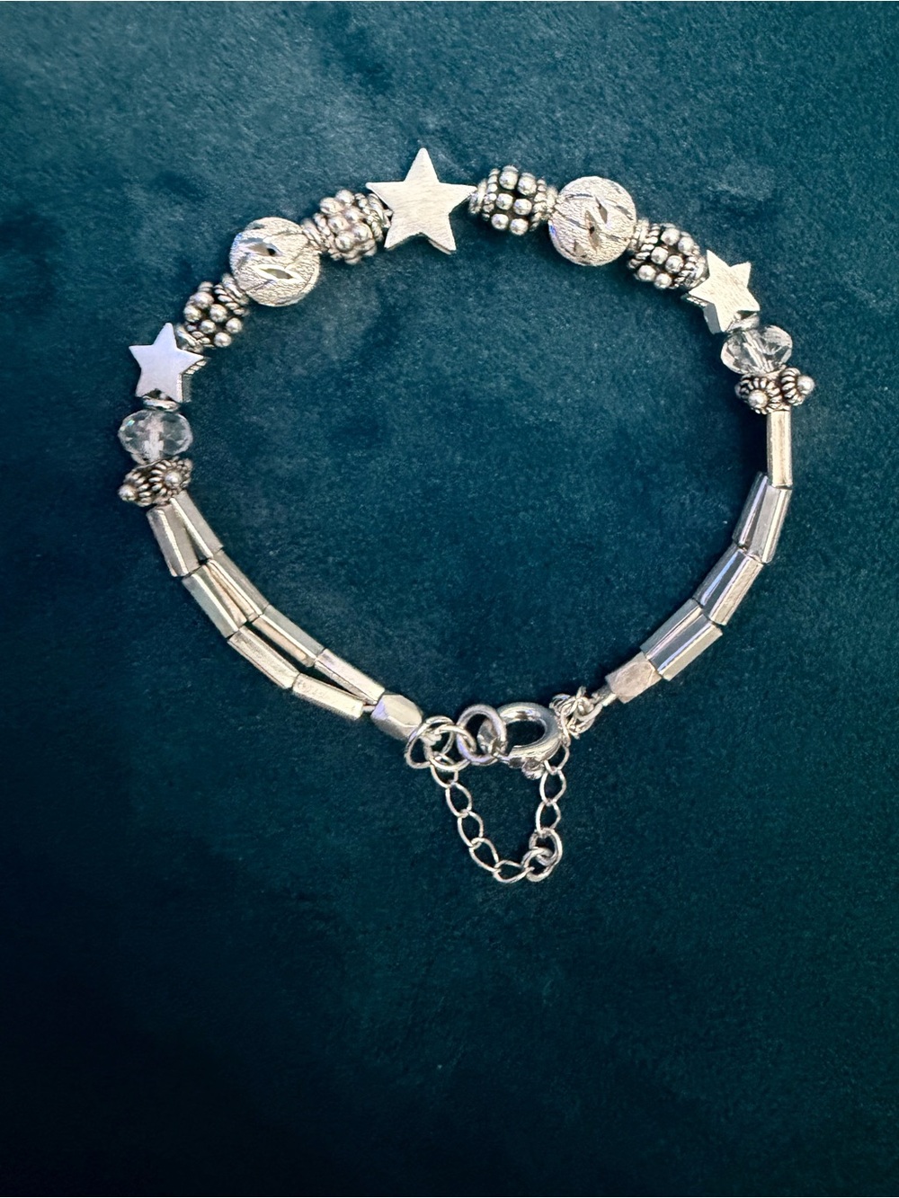 🥀Sterling Silver Star’s bali & dragon fly eye beaded bracelet. W/saftey chain🥀